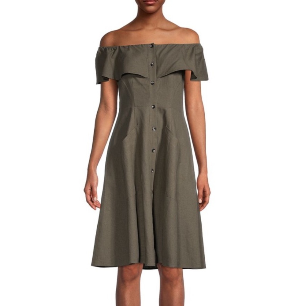 Cotton/Linen Off Shoulder Saks fifth Dress - Picture 1 of 9